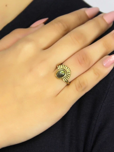 Doğal Taş Labradorit Doğal Taşlı Antik Model Kadın Ayarlanabillir Yüzük euy82lbt ürün görseli