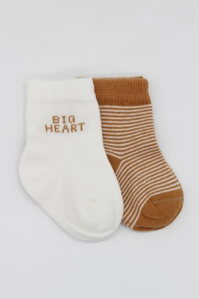 NessiWorld Big Heart Penye Soket Çorap 2'Li BS10117 Hardal - Resim 2