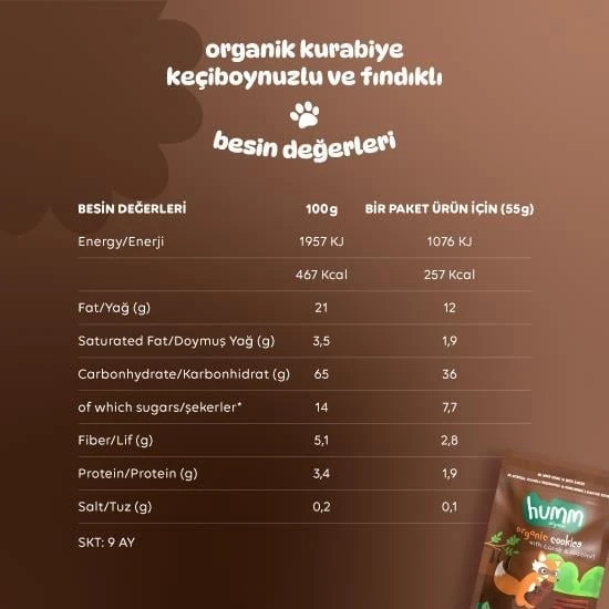 Humm Organik Keçiboynuzlu ve Fındıklı Vegan Kurabiye 55 Gr - 5