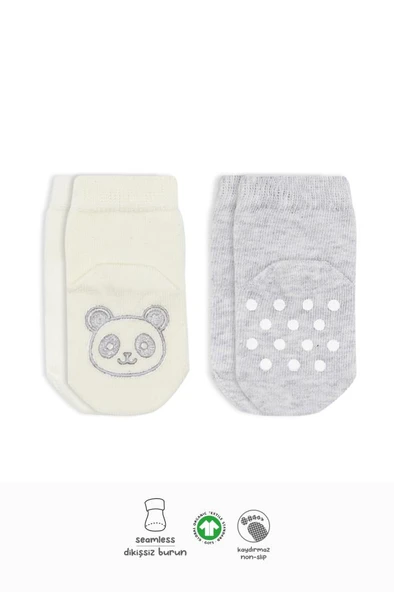 NessiWorld Hayvan Figürlü Kaymaz Soket Çorap 2'Li BS10104 Gri Ekru ürün görseli