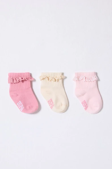 U.S.Polo Kız Bebek Çorap USB2208 Pudra Ekru Somon ürün görseli