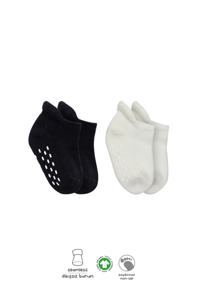 NessiWorld 2'Li Altı Havlu Sneakers Kaymaz Çorap 20501 Siyah Ekru ürün görseli