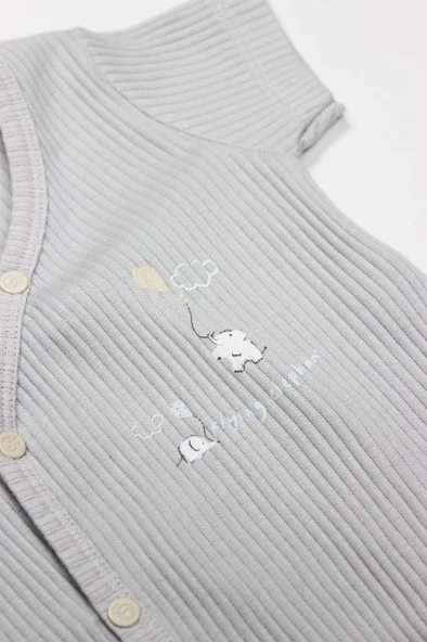 NessiWorld Flying Elephant 2'li Yarım Kol Badi 17117 Ekru Gri - 4