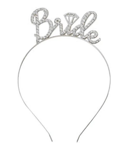 Gümüş Renkli Taşlı “Bride” Gelin Tacı – El Yazısı Yazı Tipiyle - 3