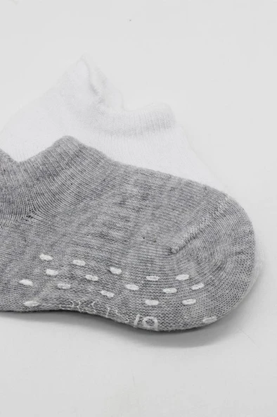 NessiWorld 2'Li Sneakers Kaymaz Basic Penye Çorap BS20103 Gri Beyaz - Resim 3