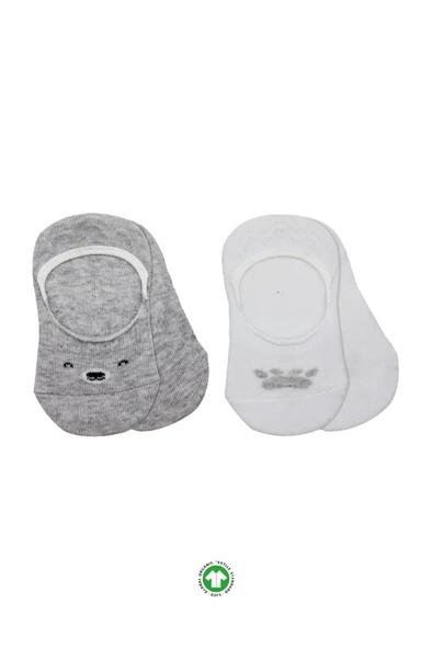 NessiWorld 2'Li Babet Cute Face Penye Çorap BS30103 Gri Beyaz ürün görseli