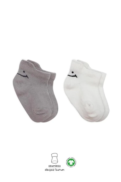 NessiWorld 2'Li Sneakers Smile Penye Çorap BS20106 Gri Ekru