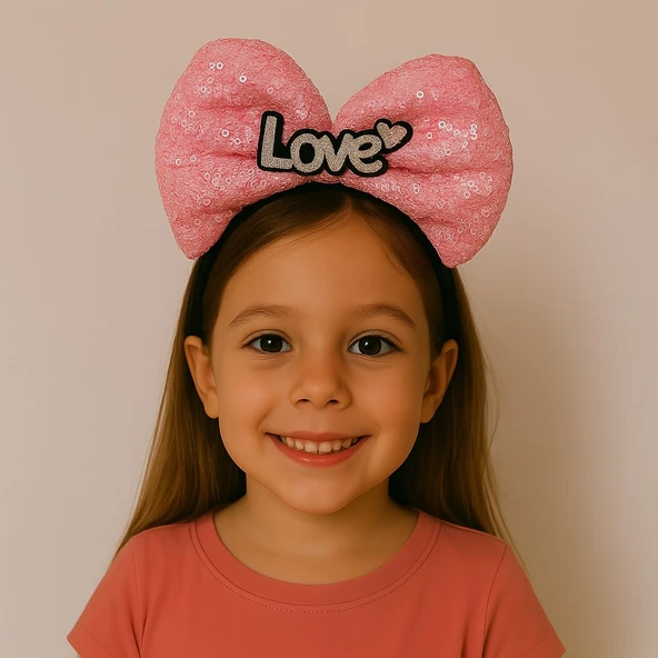 LED Işıklı Love Yazılı Fuşya Fiyonk Taç – Kız Çocuk Parti Tacı ürün görseli