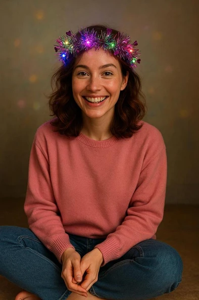 Kalp Püsküllü Gece Parıltısı 3 Modlu LED'li Işıklı Taç Fuşya Renk - 2