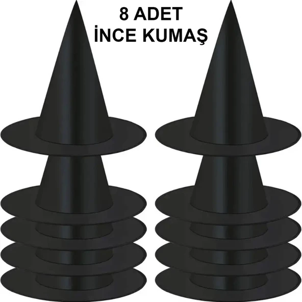 8 Adet Siyah Cadı Şapkası – Yetişkin & Çocuk Kostüm ANessiWorldesuarı - Resim 2