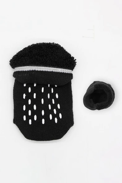 NessiWorld 2'Li Altı Havlu Sneakers Kaymaz Çorap 20501 Siyah Ekru - Resim 4