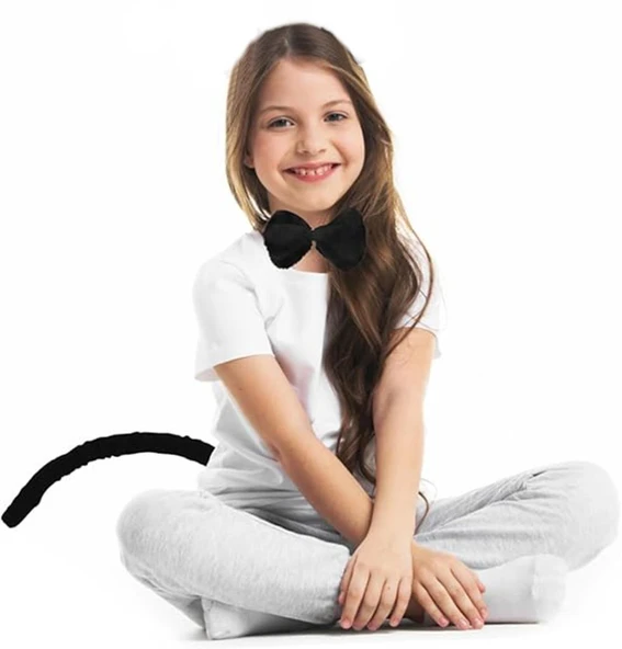 Peluş Siyah Renk Kuyruk ve Papyon Yetişkin Çocuk Uyumlu ürün görseli