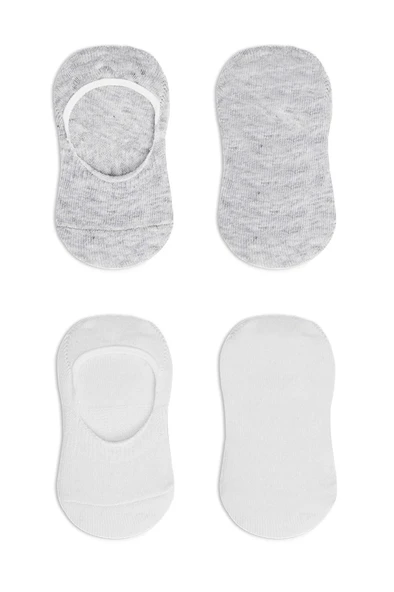 NessiWorld 2'Li Penye Babet Silikonlu Basic Çorap 30104 Gri Beyaz - Resim 4