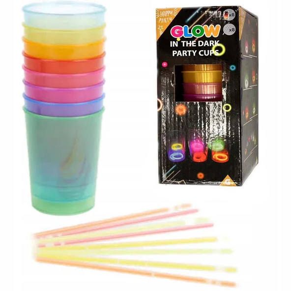 Karanlıkta Yanan Gece Işığı Mega Glow Bardaklar 8 Adet 8.5 x 10.5 cm - 4