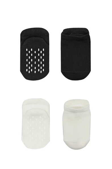 NessiWorld 2'Li Altı Havlu Sneakers Kaymaz Çorap 20501 Siyah Ekru - Resim 2