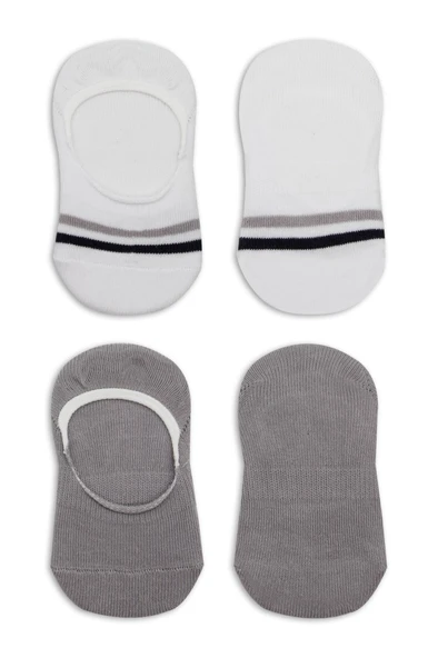 NessiWorld 2'Li Penye Babet Silikon Çemberli Çorap 30102 Gri Beyaz - Resim 4