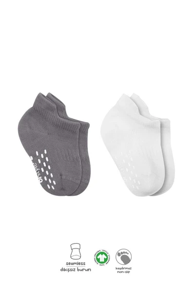NessiWorld 2'Li Sneakers Kaymaz Colours Penye Çorap BS20104 Gri Beyaz