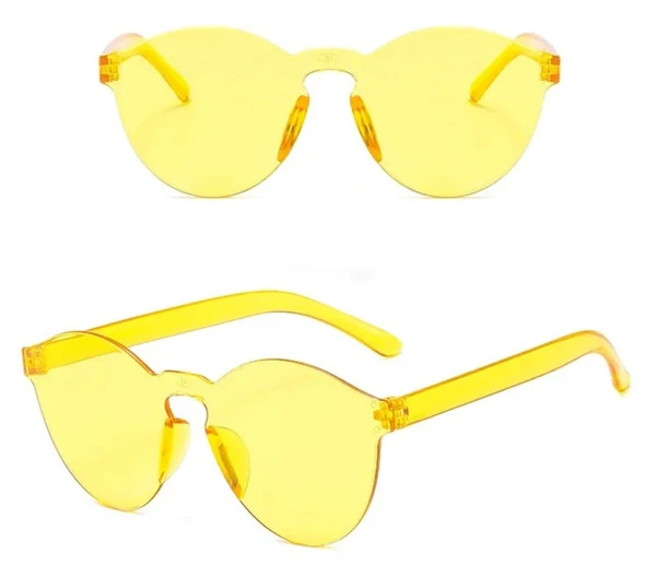 Sert Mika Oval Şekilli Çerçevesiz Sarı Gözlük Retro Parti 5x14 cm - Resim 2