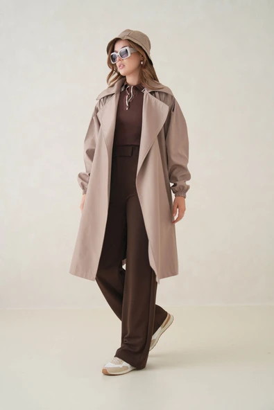 Su Geçirmez Kruvaze Yaka Sık Dokuma Kadın Trençkot - Resim 2