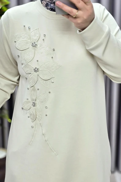 Kadın Giyim Büyük Beden Modal Çiçek Aplik Tunik - Resim 7