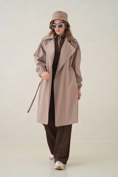 Su Geçirmez Kruvaze Yaka Sık Dokuma Kadın Trençkot ürün görseli