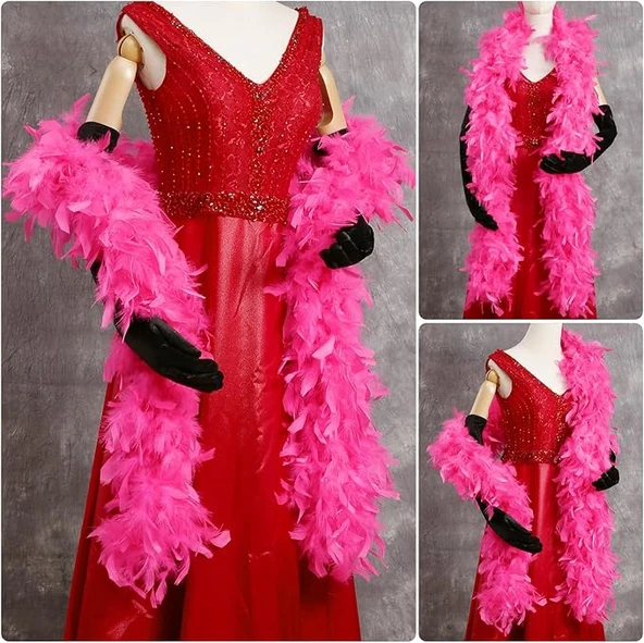 Fuşya Renk Kabarık Kalın Otriş Boa Tüy 6 cm Genişlik 180-200 cm Uzunluk - Resim 3