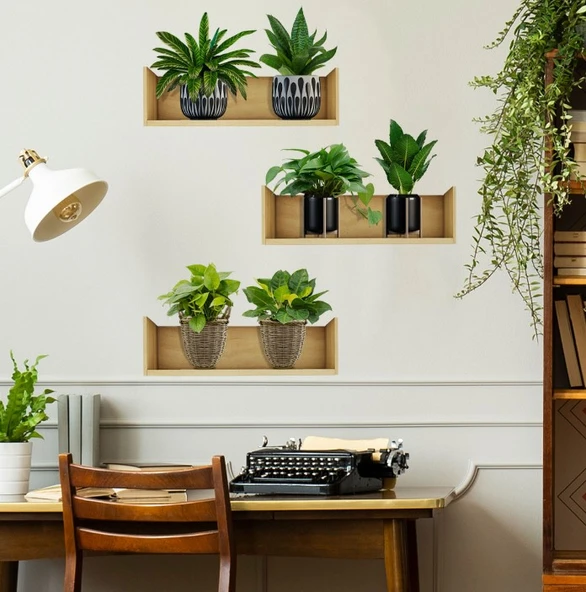 Raflı Bitki Tasarımlı Yapışkanlı Sticker 20*30 cm 3lü Set MC-663 - 3