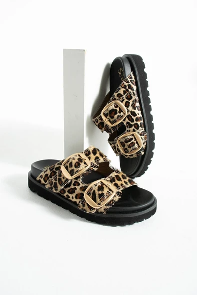 Stato Tekstil-Nappa Hafif Comfort Leopar Kadın Terlik 25Y-1485 - Resim 6