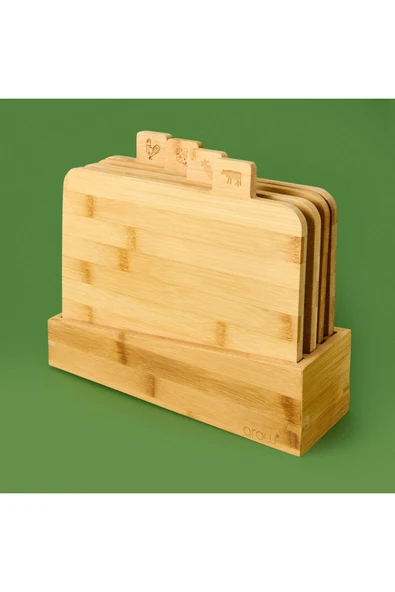 Arow 4'lü Stantlı Bambu Kesme Tahtası - Açık Kahverengi ürün görseli