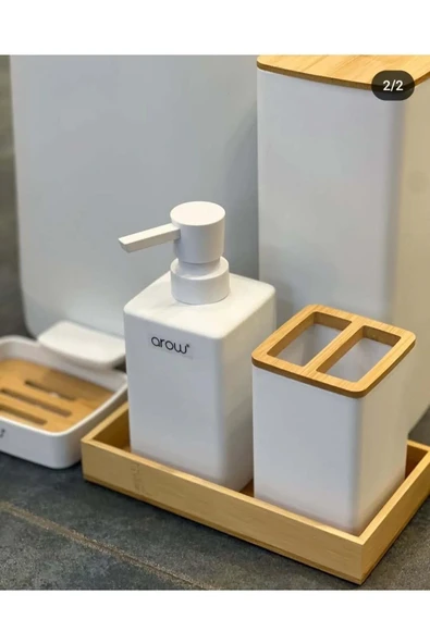 Arow Williams Bambu Kapaklı 5 Parça Banyo Seti - Beyaz - Resim 2