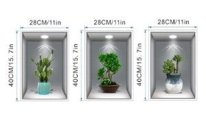 3D Çiçek Vazo Duvar Sticker 3 lü Set GRİ Fon - 2