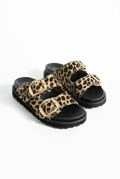 Stato Tekstil-Nappa Hafif Comfort Leopar Kadın Terlik 25Y-1485 - Resim 5