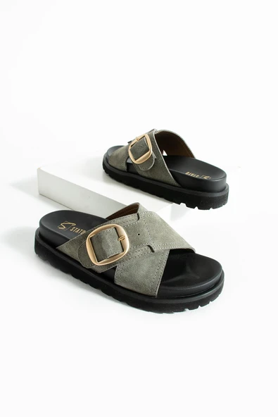 Stato Tekstil-Nappa Hafif Comfort Kadın Haki Terlik 25Y-1484 - Resim 9