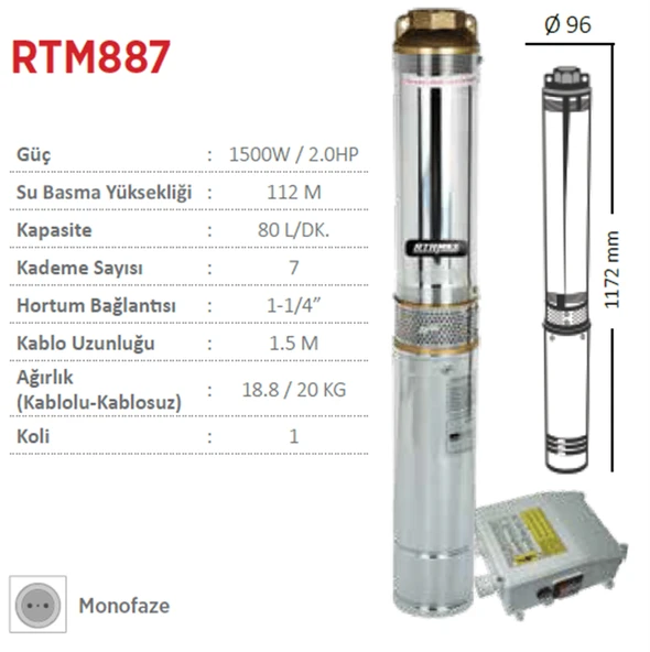 Rtrmax RTM887 1500 W Derin Kuyu Dalgıç Pompa ürün görseli