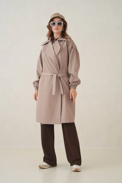 Su Geçirmez Kruvaze Yaka Sık Dokuma Kadın Trençkot - Resim 3