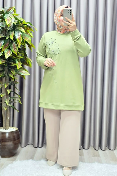 Kadın Giyim Büyük Beden Modal Çiçek Aplik Tunik - Resim 9