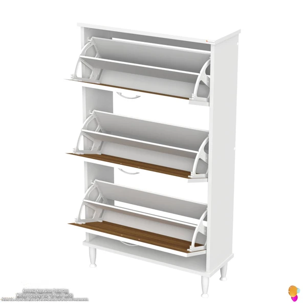 Modilayn VARBİ Antre Hol 72 x 127 x 25, 5 cm lik 3 Düşer Kapak 6 Göz Raf Bölmeli Ayakkabılık - 7