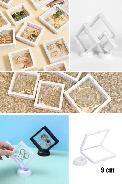 BUFFER® 9x9 cm Standlı 3D Takı Ziynet Hatıra Koleksiyon Saklama Kutusu Şeffaf Film Çerçevesi - 7