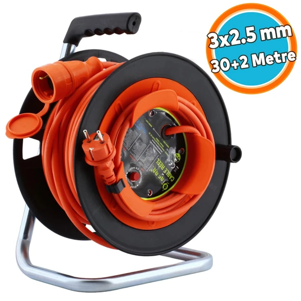 Plastik Makaralı Seyyar Kablo Uzatma Kablosu 3x2.5 mm CCA Kablo 30+2 Metre