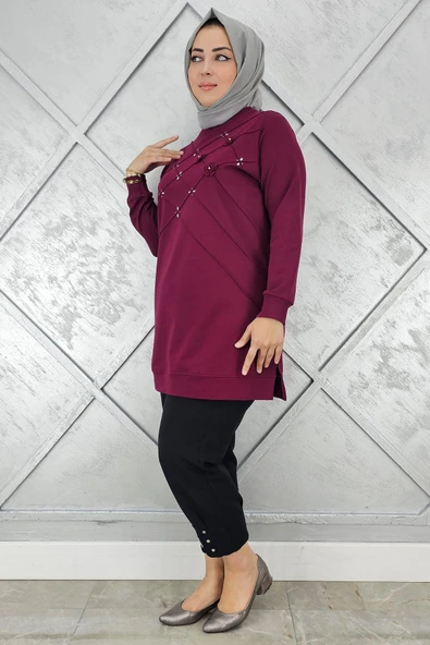 KADIN DİKME VE TAŞ DETAYLI TESETTÜR TUNİK ürün görseli