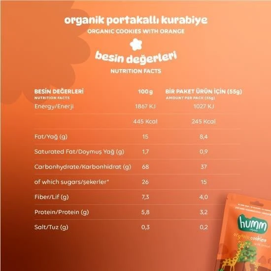 Humm Organik Vegan Portakallı Kurabiye 55 Gr - 3
