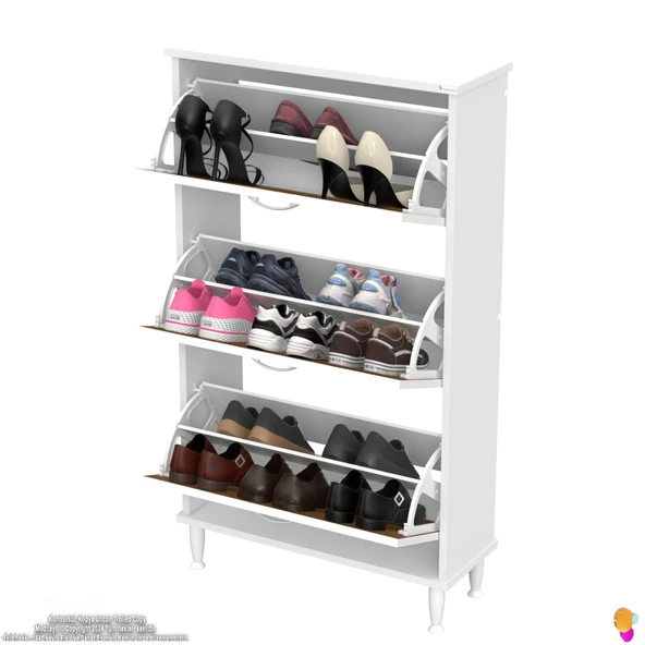 Modilayn VARBİ Antre Hol 72 x 127 x 25, 5 cm lik 3 Düşer Kapak 6 Göz Raf Bölmeli Ayakkabılık - 6