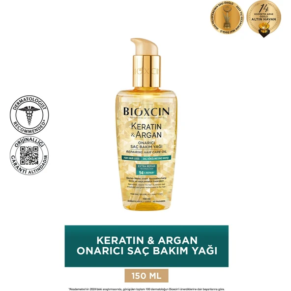 Keratin & Argan Onarıcı Saç Bakım Yağı 150 ml - Yıpranmış ve Hasar Görmüş Saçlar