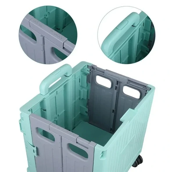 Sunup Sn-26966 Katlanabilir Market Pazar Kamp Tekerlekli Alışveriş Arabası 60kg Kapasiteli - Resim 2