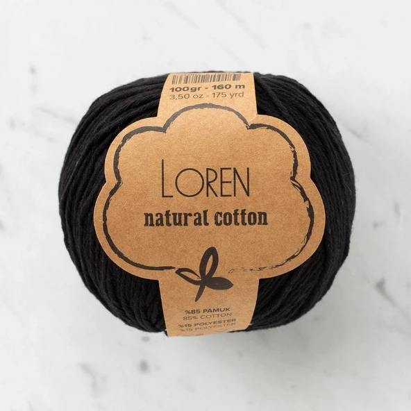 Loren Natural Cotton Siyah El Örgü İpi - R004 - 33908 ürün görseli 1