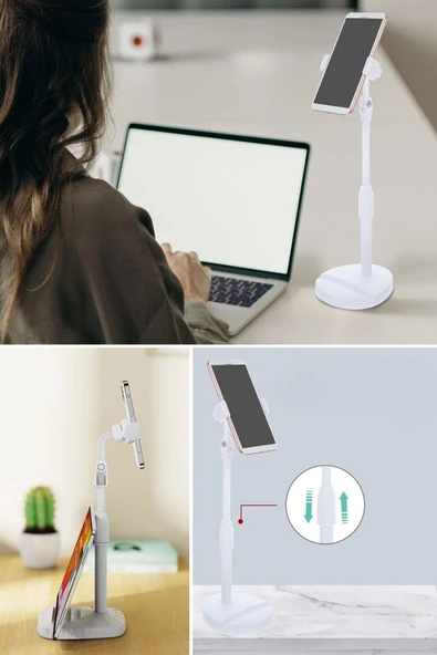BUFFER® Masa Üstü Tablet ve Telefon Tutucu Plastik Aparat Beyaz Telefon Standı - 7
