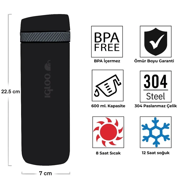 Igloo Squid Termos 600ml-SİYAH - Resim 4