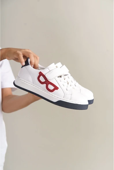 1011 - Glasses-X Çocuk Ayakkabı Beyaz Kırmızı Lacivert