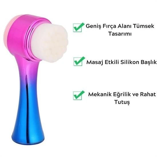 BUFFER® Çift İşlevli Renkli Cilt Yüz Temizleme Fırçası Peeling Masaj Etkili Gözenek Temizleyici Alet - 3