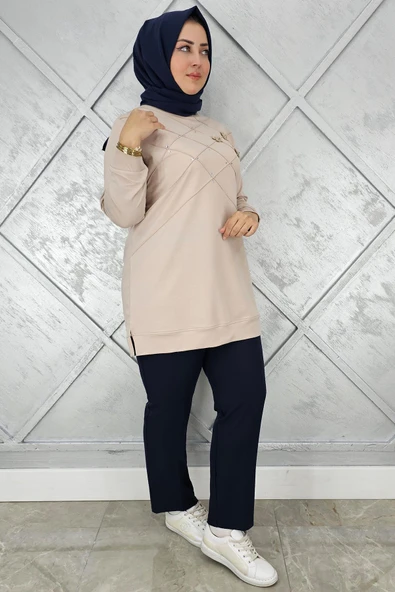 KADIN DİKME VE TAŞ DETAYLI TESETTÜR TUNİK - Resim 7